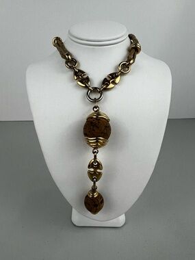 Vintage David Grau Cork and Gold Tone Necklace *rare*